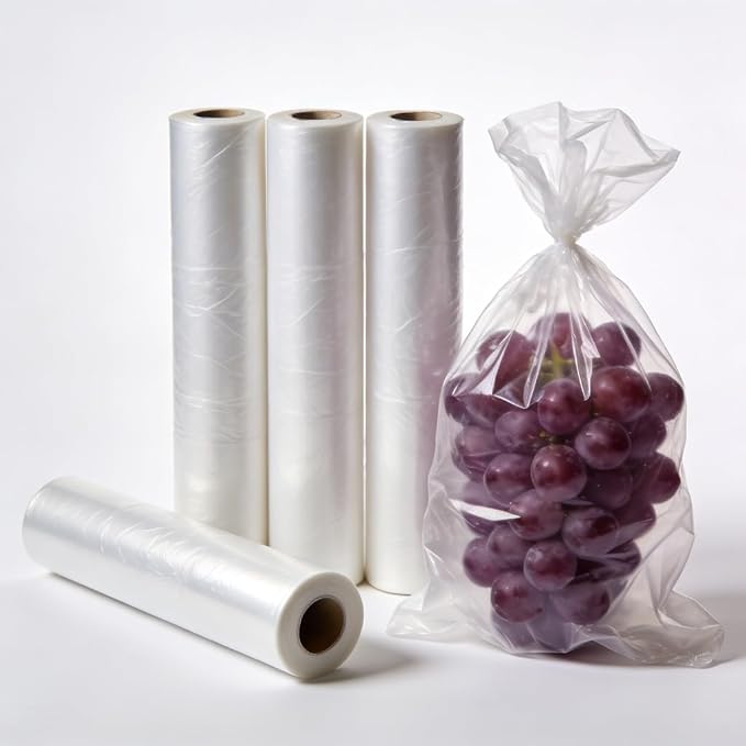 Food Storage Bags, 4 Rolls 12x16 Clear Plastic Produce Bags Roll for Food Storage, Bread, Vegetables, Fruit, and More, 350 Bags/Roll