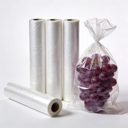 Food Storage Bags, 4 Rolls 12x16 Clear Plastic Produce Bags Roll for Food Storage, Bread, Vegetables, Fruit, and More, 350 Bags/Roll
