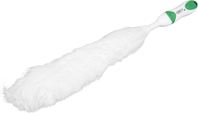 Restaurantware Cleaning Dusters 1 Pack of 16.2 x 2.3X 2.3 Inch Head Washable Static Dusting Wand Non-Slip Handle Plastic Green and White Dusting Tool for Hard-to-Reach Areas