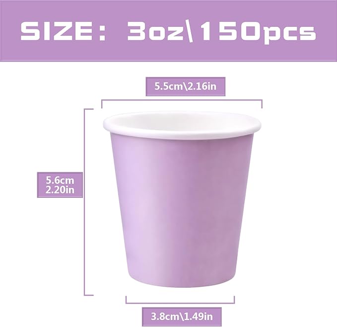 150 Pack 3oz Bathroom Cups, 3oz Paper Cups, Mouthwash Cups, Small Paper Cups Ideal for Bathroom, Supermarket, Birthday Party, Picnic and BBQ (Purple)