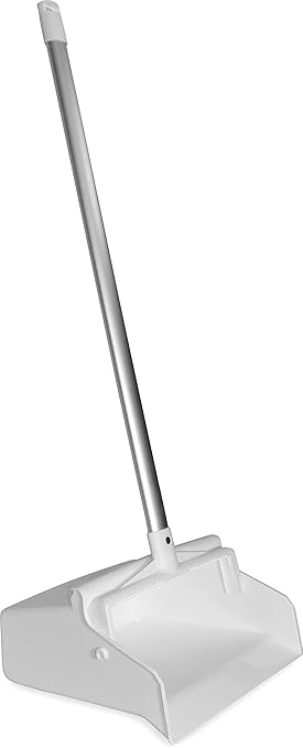 SPARTA Upright Dustpan with Aluminum Handle, Serrated Edge for Broom Combing, Secure Yoke Lock with Easy Storage Hanging Hole for Commercial Cleaning, Plastic, 30 Inches, White
