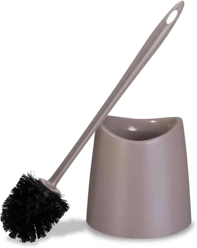 Superio Plastic Toilet Brush with Taupe Bristles, Includes Holder for Easy Bathroom Cleaning