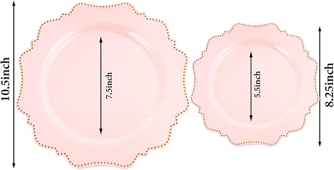 COLOSUS 60Pcs Pink and Gold Plastic Plates Set, Gold Pink Disposable Party Plates, 30pcs Dinner Plates and 30pcs Salad/Dessert Plates for Wedding, Party, Anniversary, Daily Use,Valentine's Day