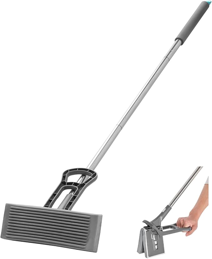 VEVOR Sponge Mop, High-Density PU Sponge Mop with 1 Pcs Sponge Mop Replacement, Easy to Squeeze Sponge Mop with Hook & Loop for Head Change, Fit for Various Floors’ Cleaning