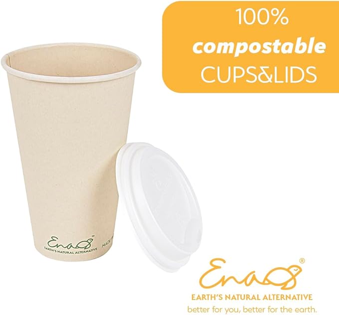 Earth's Natural Alternative 100% Compostable Disposable Coffee Cups with Lids [16oz 80 Set] Paper Cups Made from Unbleached Bamboo Fiber, Compostable, To Go Coffee Cups with Lids