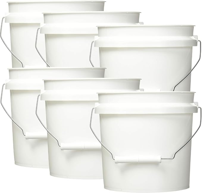 Leaktite White 1 gal Paint Pail – Small Bucket with Lid – Paint and Cleaning Tools – Mop and Car wash Bucket Basin – Pack of 6