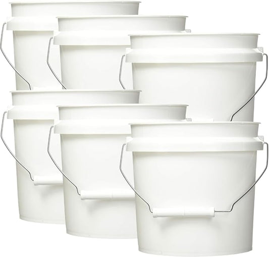 Leaktite White 1 gal Paint Pail – Small Bucket with Lid – Paint and Cleaning Tools – Mop and Car wash Bucket Basin – Pack of 6