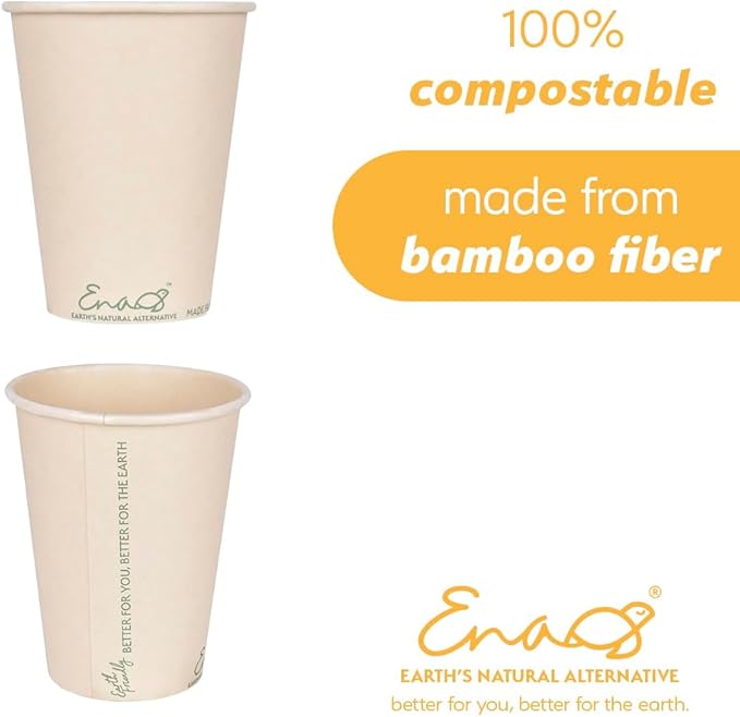 100% Compostable Disposable Coffee Cups [12oz 320 Pack] Paper Cups Made from Bamboo, Eco-Friendly, Biodegradable Premium Party Cups, Natural Unbleached by Earth's Natural Alternative