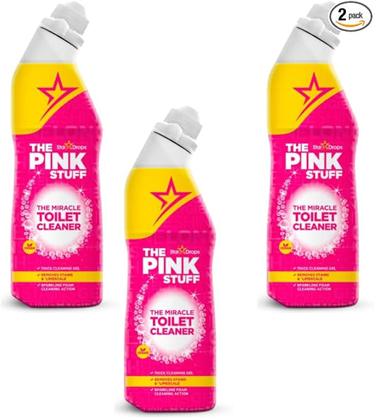 The 3 pack of Stuff Miracle Toilet Cleaner, Thick Cleaning Gel Formula, Pink and Yellow, Stain Removal, 3 Pack with a small notebook