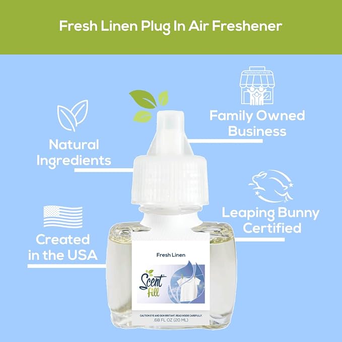 Scent Fill Fresh Linen Plug in Air Freshener, 4 Scented Oil Refills