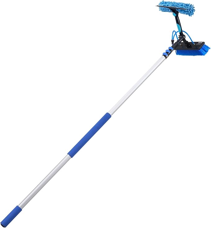 VEVOR Solar Panel Cleaning Kit, 20 ft, Water Fed Pole Kit with Cleaning Brush, Soap Dispenser, Extendable Aluminum Telescopic Pole, 180° Rotatable Brush Head, for Roof Mounted Solar Panels, Windows
