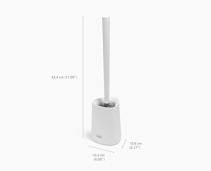 Joseph Joseph Flex 360 Lite, Advanced Smart Toilet Brush and Small Storage Holder Set with Anti-drip, Anti-Clog, Triple-Action Replaceable Brush Head - White