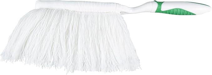 Restaurantware Duster 10 Pack of 13.7 x 2.1 x 2.5 Inch Cotton Duster Washable Multipurpose Cleaning Tool Non-Slip Handle Green and White Dust Remover Tool