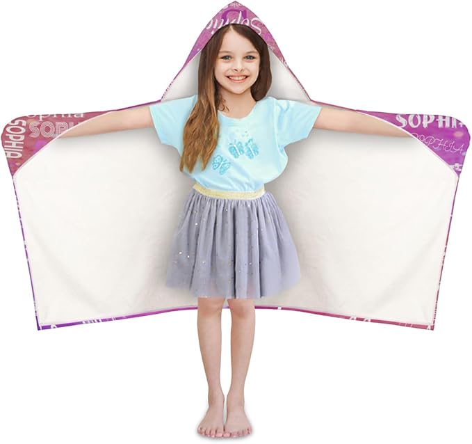 Custom Name Kids Hooded Bath Beach Towel Girls Boys, Swim Pool Cover Up Absorbent 50in x 24in, One Size, Wrap Bath Towels Beach Poncho, Pink Glitters Effect Print