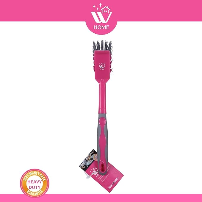 Natural Solution WBM Home Dish Brush, 3-Pack Pink, Nylon Bristles & Handle, Kitchen & Bathroom Cleaning Brushes