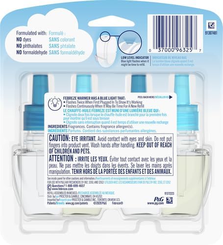 Febreze Plug In Air Freshener, Odor-Fighting Scented Oil Refill, Air Fresheners for Home and Bathroom and Kitchen, Long Lasting for Strong Odors, Bora Bora Waters Scent, 0.87oz Refills, 2 Count