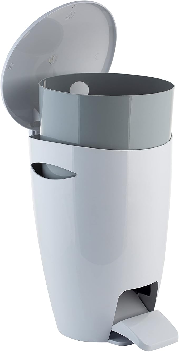 Bath Bliss Contour Waste Bin and Toilet Brush Set | Bathroom Accessory | Step Pedal | Contemporary Design | White