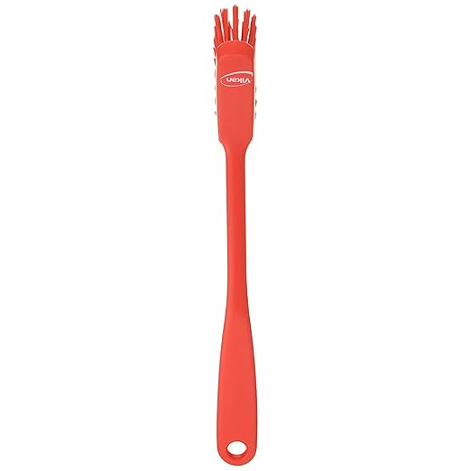 Vikan - Fine Dish Brush - Heavy-Duty, Narrow, Slip-Resistant Cleaning Brush, Polypropylene, Polyester Bristle, 11 Inch, Red, (42874)