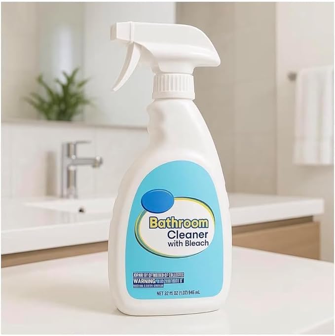 Bathroom Cleaner with Bleach – 32 fl oz Surface Spray for Showers, Sinks, Tiles, Grout, Tubs and Household Cleaning Tasks
