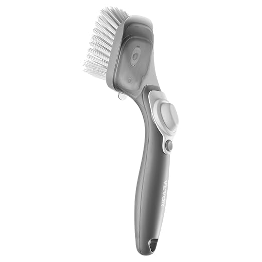 VEVOR Soap Dispensing Dish Brush, Kitchen Scrub Brushes with 3 Brush Heads, Dish Cleaning Brushes with PP Handle and Curved Bristles, Ideal for Pots, Pans, Sink and Stove