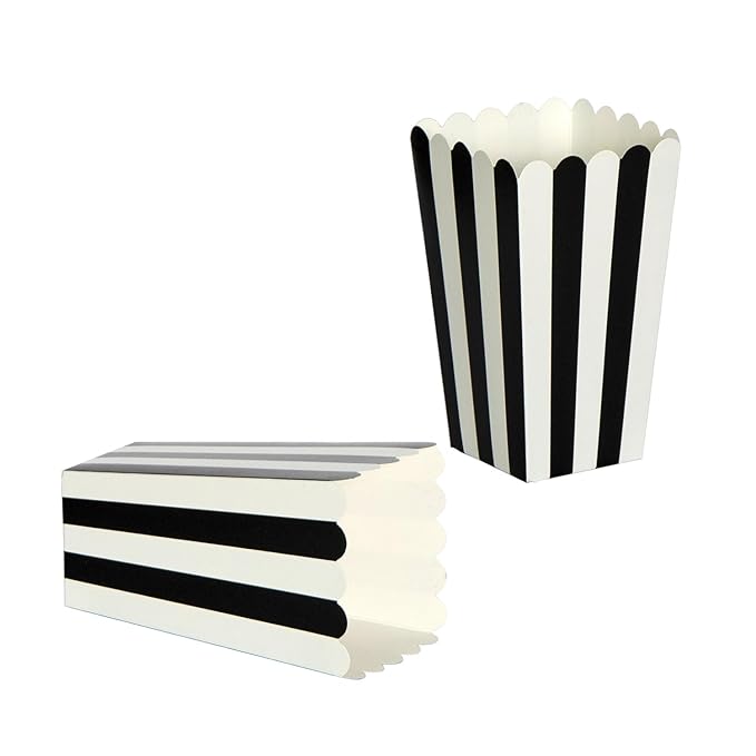 XIEHE 24 Pack Striped Popcorn Boxes - Carnival Parties Mini Paper Popcorn and Candy Containers, Party Supplies for Movie Nights (Black)