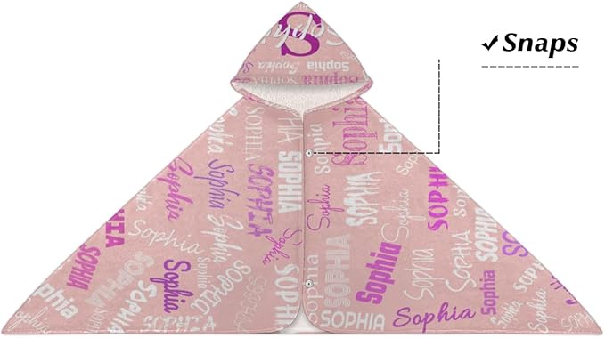 Personalized Beach Towel for Boys Girls - Toddler Towels with Hood Snaps - Personalize Towel with Your Name, Light Pink Solid Color