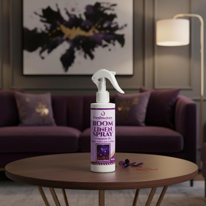 Freshwaves Black Violet & Saffron Fragrance Oil Spray | 8oz Air Freshener | Room Odor Eliminator for Living Room, Bedroom, Bathroom & Office