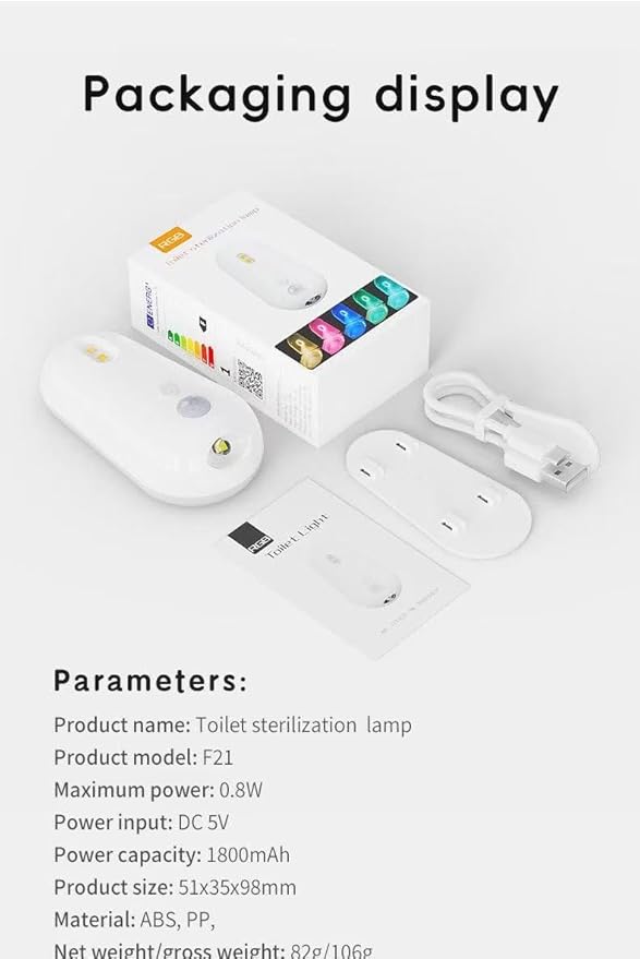 Self Cleaning Toilet Light with Night Light, Motion Sensor & Multi-Color Mode, Rechargeable, 3 Brightness Levels, Adhesive Mount, Splash-Proof for Bathroom, Great Gift for Kids Elderly Family