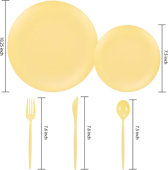 ejonirinjonir EI 150pcs Yellow Plastic Plates,Heavy Duty Bright Disposable Plate,Fancy Plastic Plates for Party,Yellow Dishes for Wedding,Easter,Afternoon Tea Party,Spring
