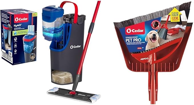 O-Cedar Pet Clean Power Pack | H2prO Flat Mop + Pet Pro Broom with Dustpan