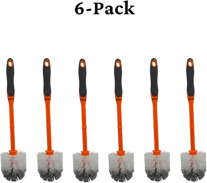 IMUSA USA (6 Pack) Round Orange Toilet Brush with Dual Tone Bristles (White & Grey)