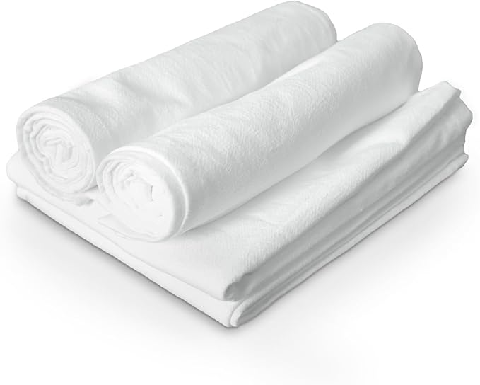 TEXAS LINEN CO. 100% Cotton Dish Cloths - Flour Sack Kitchen Towels - Cotton Blank Towel - Thick Absorbent Quick Dry, Machine Washable - Cleaning & Drying - 28"x28" - Pack of 12 (White)