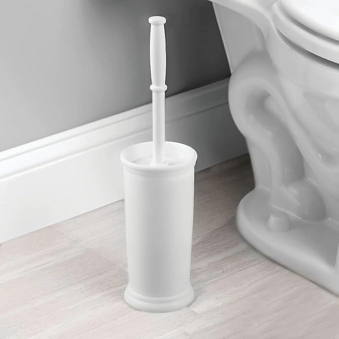 InterDesign Kent Plastic Toilet Bowl Brush Set, Classic Design Slim Compact Bowl Brush and Holder for Bathroom - Sturdy, Deep Cleaning, 4.25" x 4.25" x 16", White