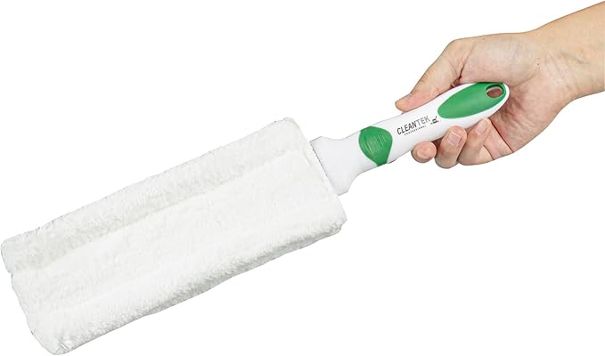 Restaurantware Duster 10 Pack of 14.7 x 3.4 x 1.1 Inch Cotton Duster Washable Multipurpose Cleaning Tool Non-Slip Handle Green and White Dust Remover Tool
