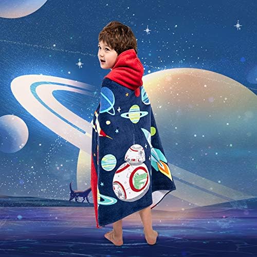 Florica Kids Hooded Bath Beach Towel Girls Boys, Super Absorbent & Soft Towel Poncho with Cute Design, 30 x 50 Inch After Pool Wrap Towel with Hood (Starry Sky)