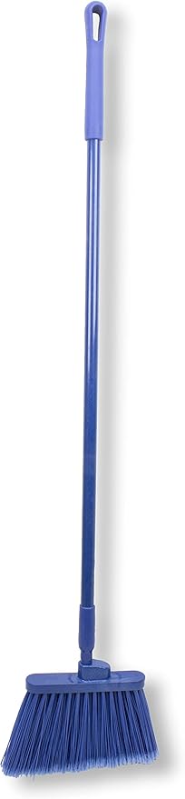 SPARTA 41082EC14 Plastic Color Coded Broom, Flagged Bristles, Long Broom With Angled Head For Large Debris, 56 Inches, Blue