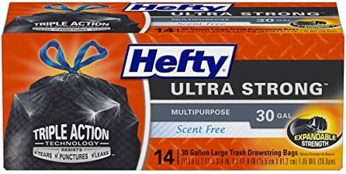 Hefty Ultra Strong Multipurpose Large Trash Bags, Black, Unscented, 30 Gallon (14 Count (Pack of 3))