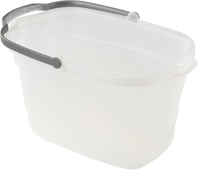 Casabella Plastic Multipurpose Cleaning Storage Caddy with Handle, 1.85 Gallon, Gray and Orange & Plastic Rectangular Cleaning Bucket with Handle, Clear, 4 Gallon