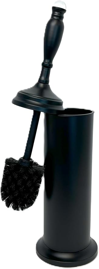 Splash Home Buena Stainless Steel Toilet Brush with Holder, Bowl Scrubber with Durable Cleaning Bristles, Hidden Brush with Splash Protective Disc Design - Matte Black