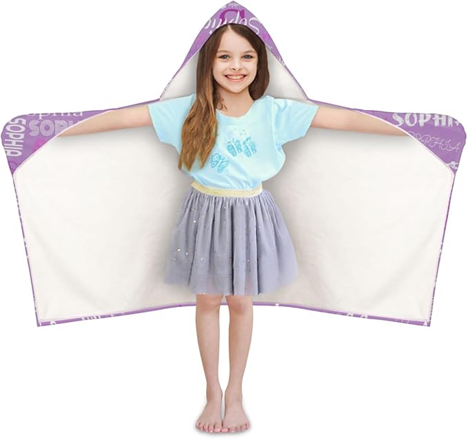Personalized Hooded Beach Towels for Kids, Custom Beach Towels with Names, Customize with Your Name, Kids Bath Towel Hooded, Lavender Purple