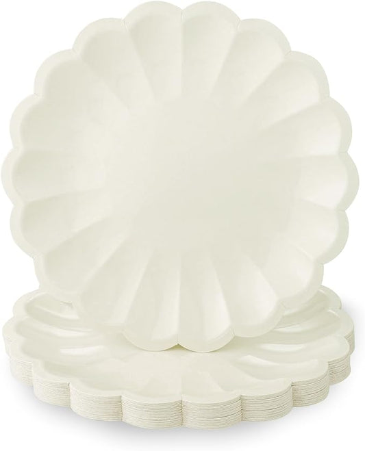 NatNarr 30 Pcs Ivory Scalloped Paper Plates 7.5 In Shell Edge Dinner Paper Plates Disposable Cream Scalloped Plate for Wedding Baby Shower Birthday Party