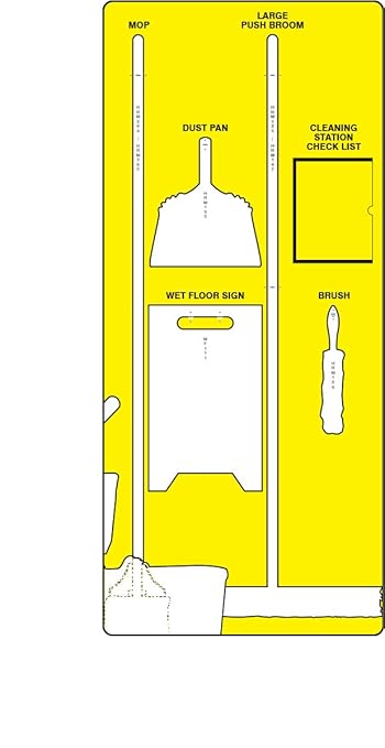 Accuform Clean & Mop Store-Board, Yellow/White Shadow Board, 68"H x 30"W, Ultra Aluma-Lite, PSB709YLWT