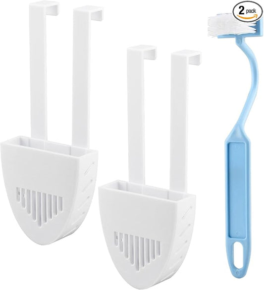 2Pcs Toilet Tank Cleaning Tablet Holder, Hanging Toilet Cleaner Box Tablet Bracket Preventing Dissolved from Polluting Water Tank Fits Most Standard Toilets Tanks, w/Brush