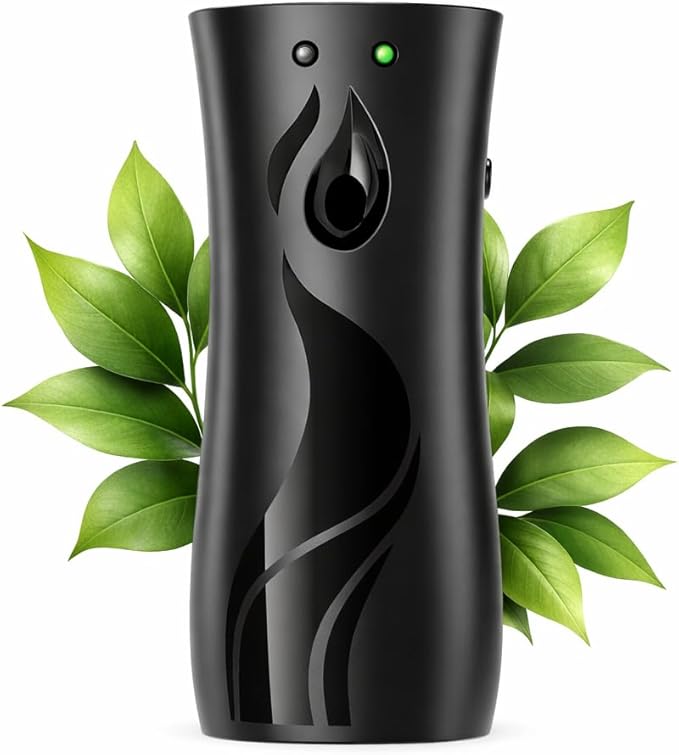 Automatic Air Freshener Dispenser, Wall Mounted or Free Standing Spray Machine, Adjustable Timer, Battery Operated, Compatible with Most Standard Spray Cans for Bathroom, Office & Home (Black)