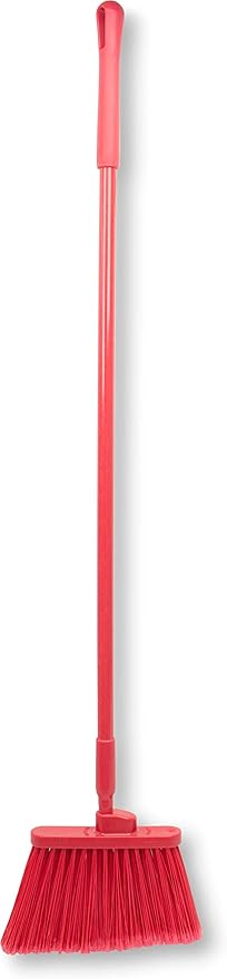 SPARTA 41082EC05 Plastic Color Coded Broom, Flagged Bristles, Long Broom With Angled Head For Large Debris, 56 Inches, Red, (Pack of 12)
