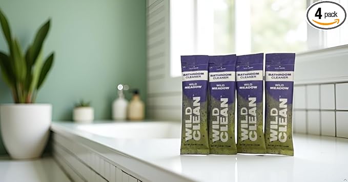 Bathroom Cleaner, Dissolvable Refill Powder, Wild Meadow Scent, Plant-Based, Toxin-Free, Compostable Packaging, 4 Pack