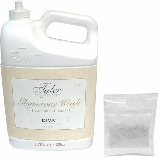 Tyler Candle Company Glam Wash Laundry Detergent, Diva, Liquid, 128 Fl Oz,HE Safe w/Dryer Sachet Pouch, Pull and Pour Spill Proof Cap