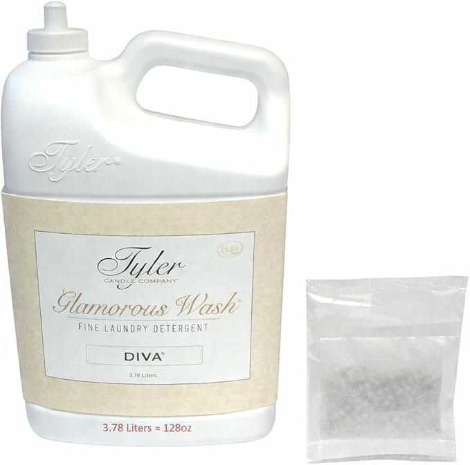 TYLER CANDLE COMPANY Gallon Wash Diva 128 Fl Oz Laundry Detergent/with Dryer Sachet Single Pouch, Pull and Pour Spill Proof Cap fl