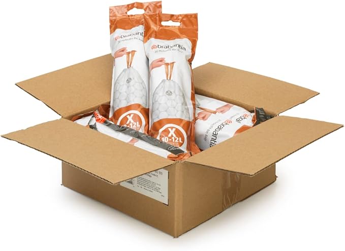 Brabantia PerfectFit Trash Bags (Size X/2.6-3.2 Gal) Thick Plastic Trash Can Liners with Drawstring Handles (200 Bags)