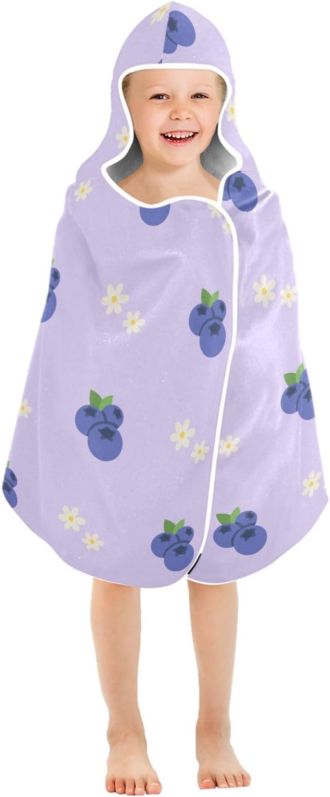 susiyo Kids Hooded Bath Towel Blueberry Beach Towel for Kids 23.5 x 50 Inch Microfiber Soft Absorbent Quick Dry Bath Swim Pool Towel Wrap Poncho Bathrobe with Hood for Kids Toddler